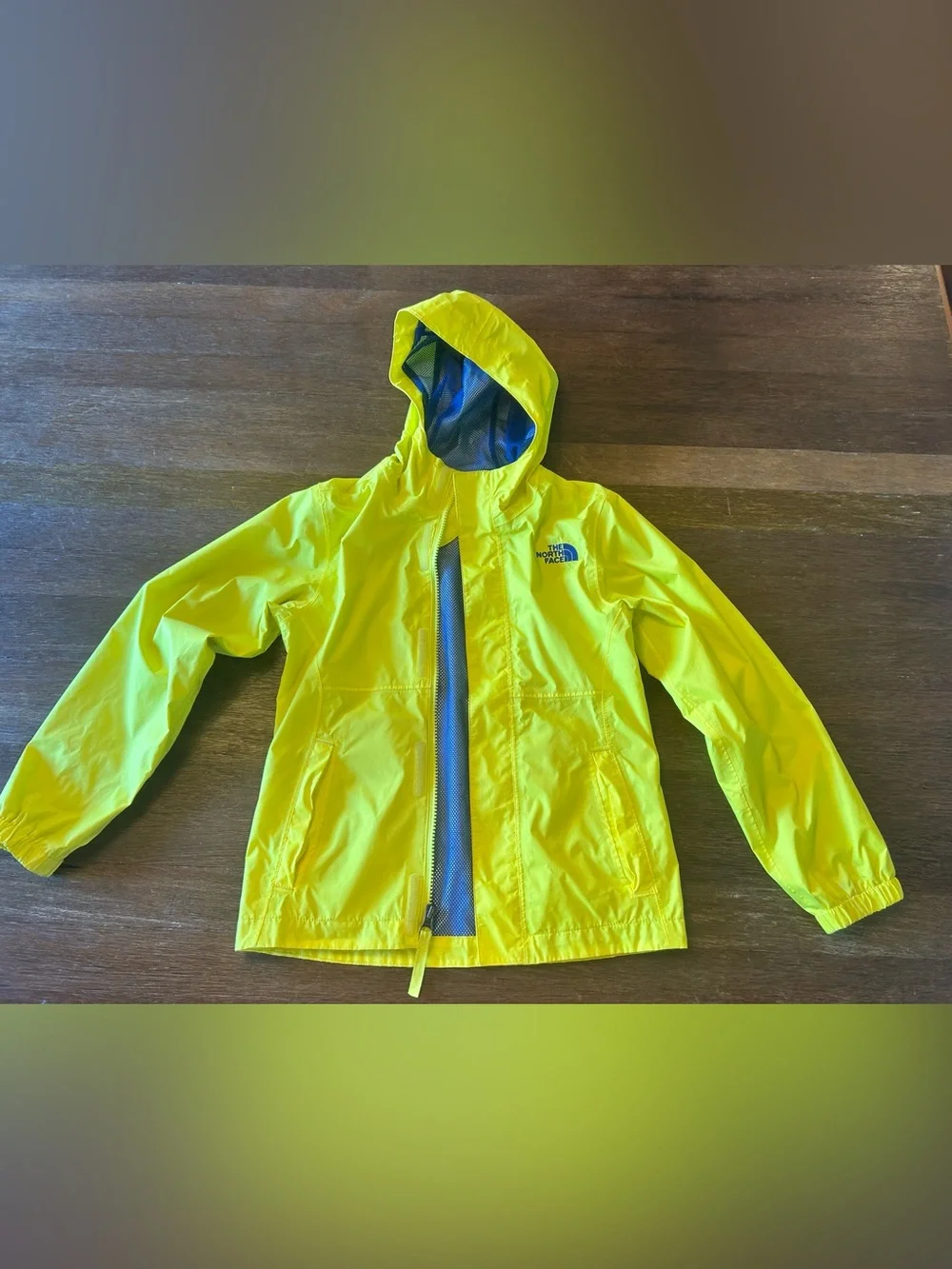 The North Face Girls 7/8 DryVent Rain Jacket Yellow Blue Hooded